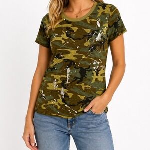 J Crew Mercantile Camouflage Metallic 100% Cotton T Shirt Grunge Y2K Inspired S